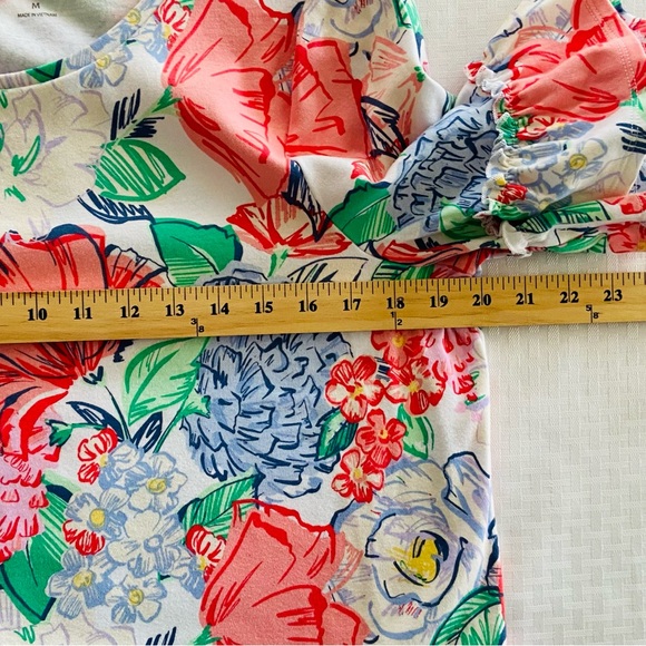 Kim Rogers Floral Dress - Bright Multicolor. Medium Ruffled Sleeve 100% Cotton - Picture 16 of 16